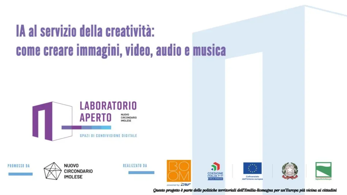 Copertina del workshop «IA al servizio della creatività: come creare immagini, video, audio e musica»